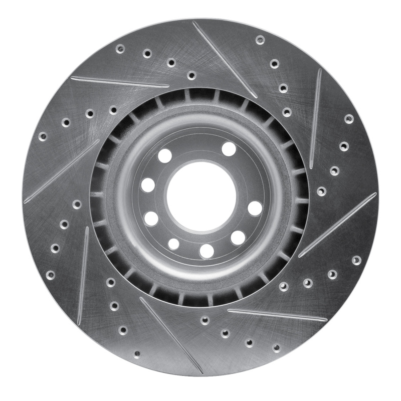 Saab 9-3 Brake Rotor (1) - Front Left - R1 Concepts - Drilled & Slotted - Silver - `08-`11